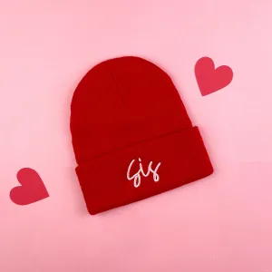 Child Beanie - SIS - Bright Red w/ Light Pink