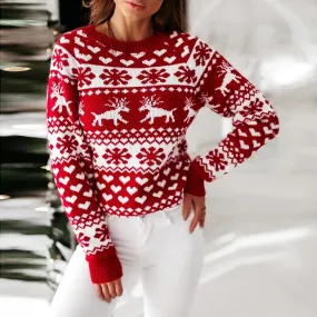 Christmas Cozy Cute Santa Head Print Comfortable Oversized Stylish Warm Sweater