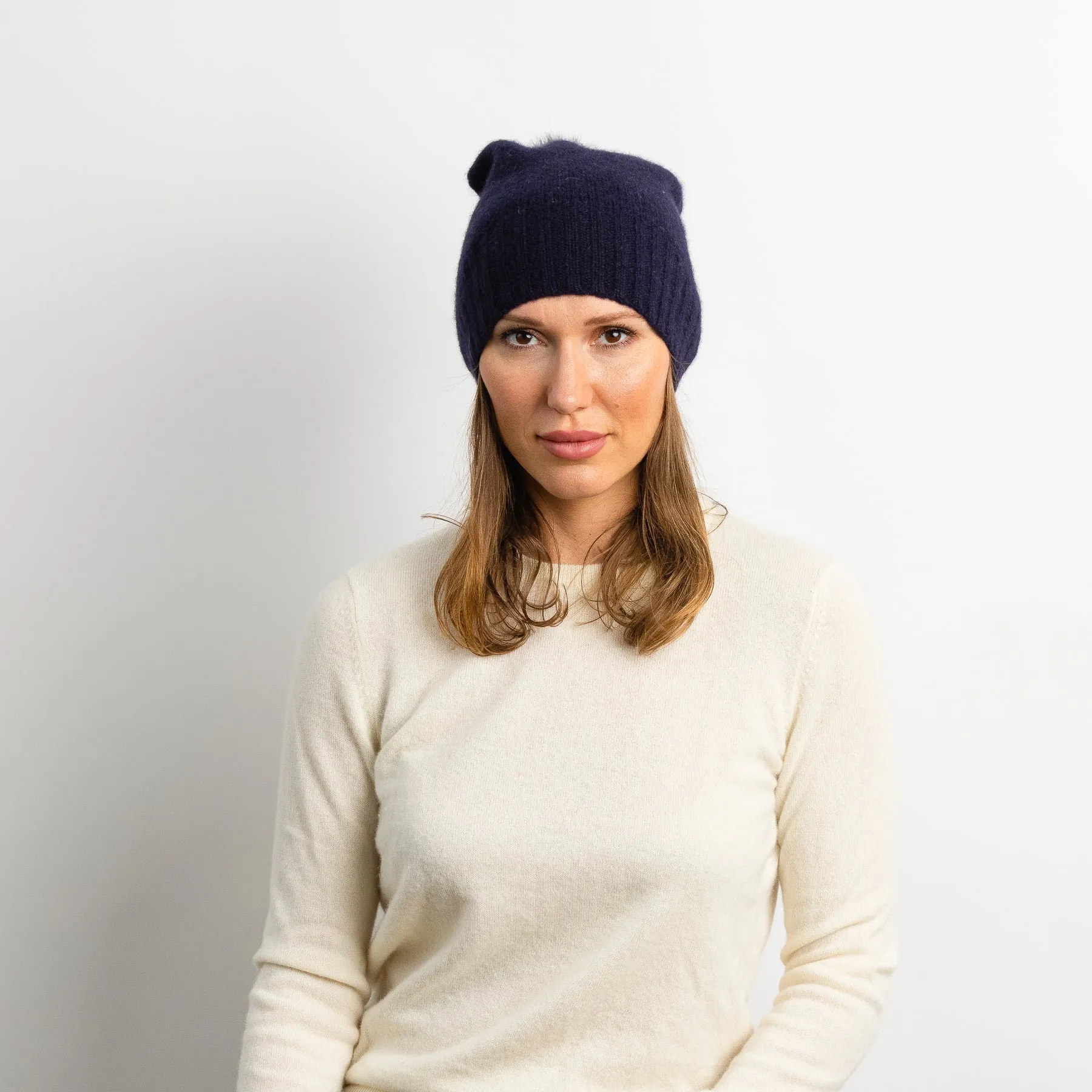 Classic Cashmere Slouchy Beanie- Navy
