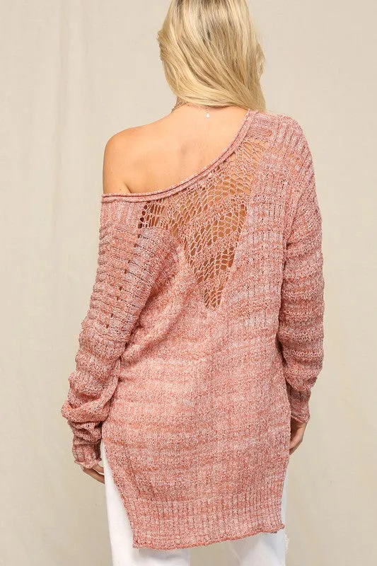 Clay Illusion V Front Pointelle Sweater