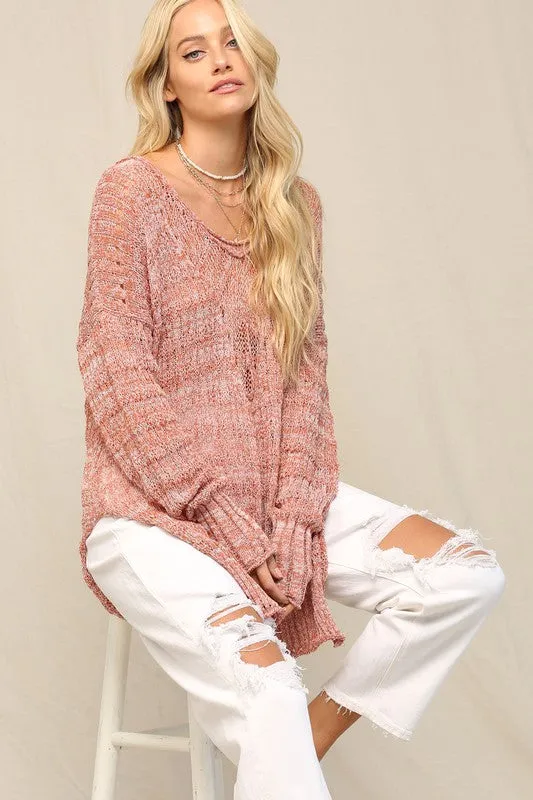 Clay Illusion V Front Pointelle Sweater