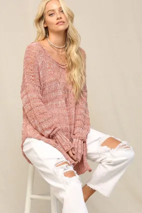 Clay Illusion V Front Pointelle Sweater