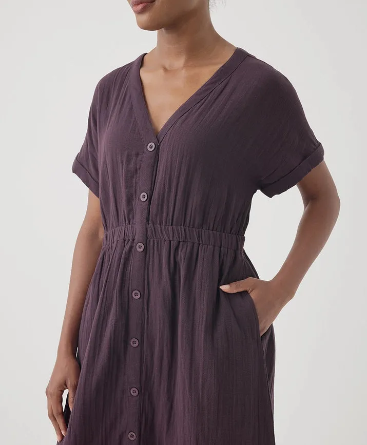 Coastal Double Gauze Short Sleeve Dress - Plum