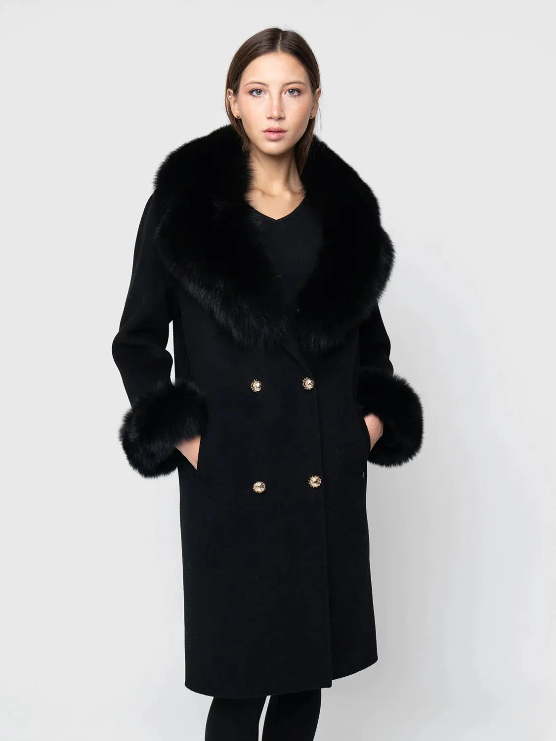 COAT - cashmere, black fox collar and cuffs