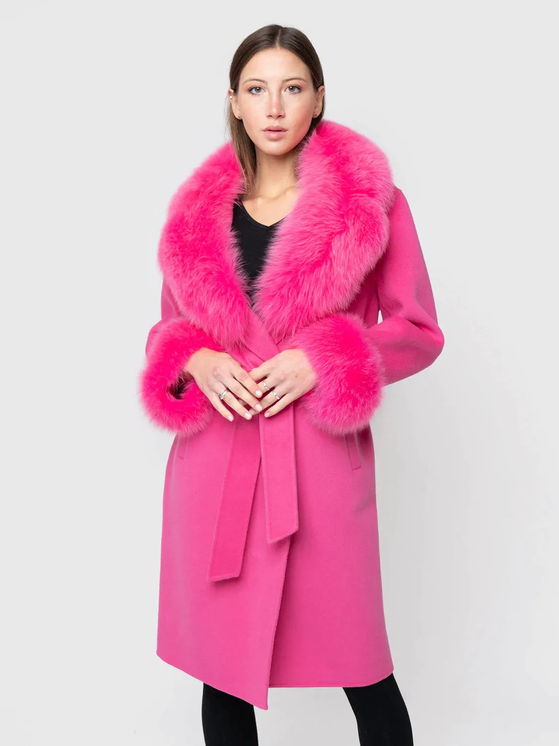 COAT - cashmere, fuchsia fox collar and cuffs