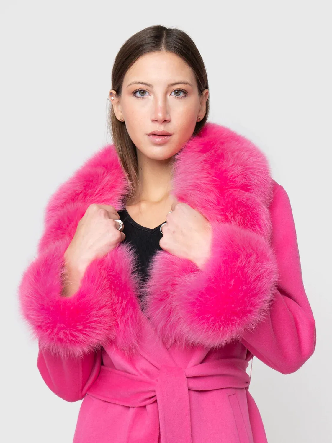 COAT - cashmere, fuchsia fox collar and cuffs