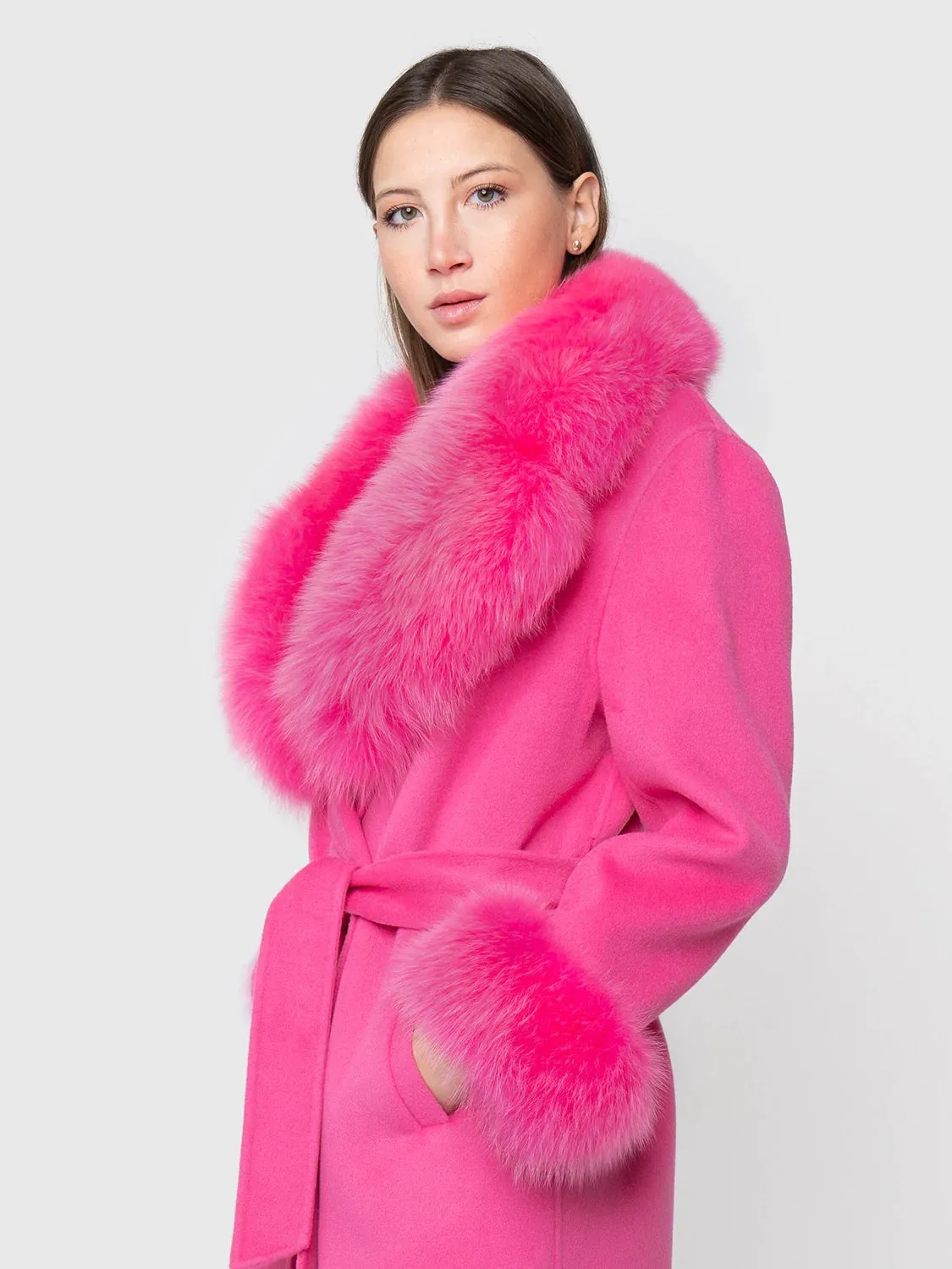 COAT - cashmere, fuchsia fox collar and cuffs