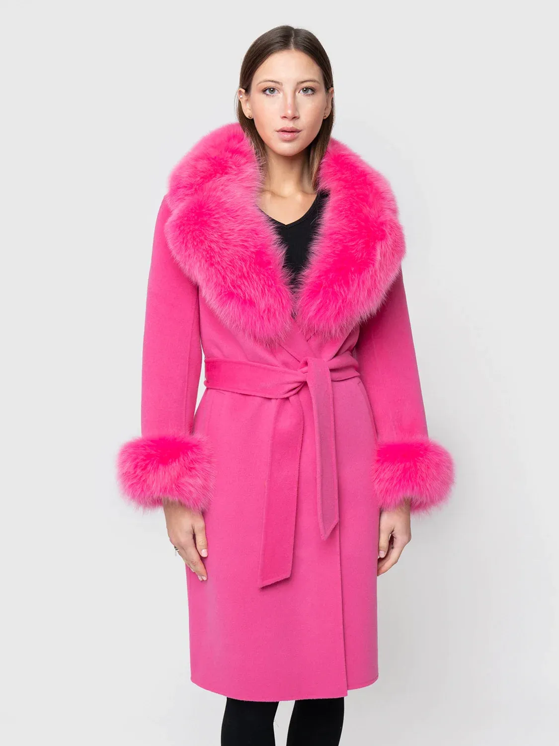 COAT - cashmere, fuchsia fox collar and cuffs