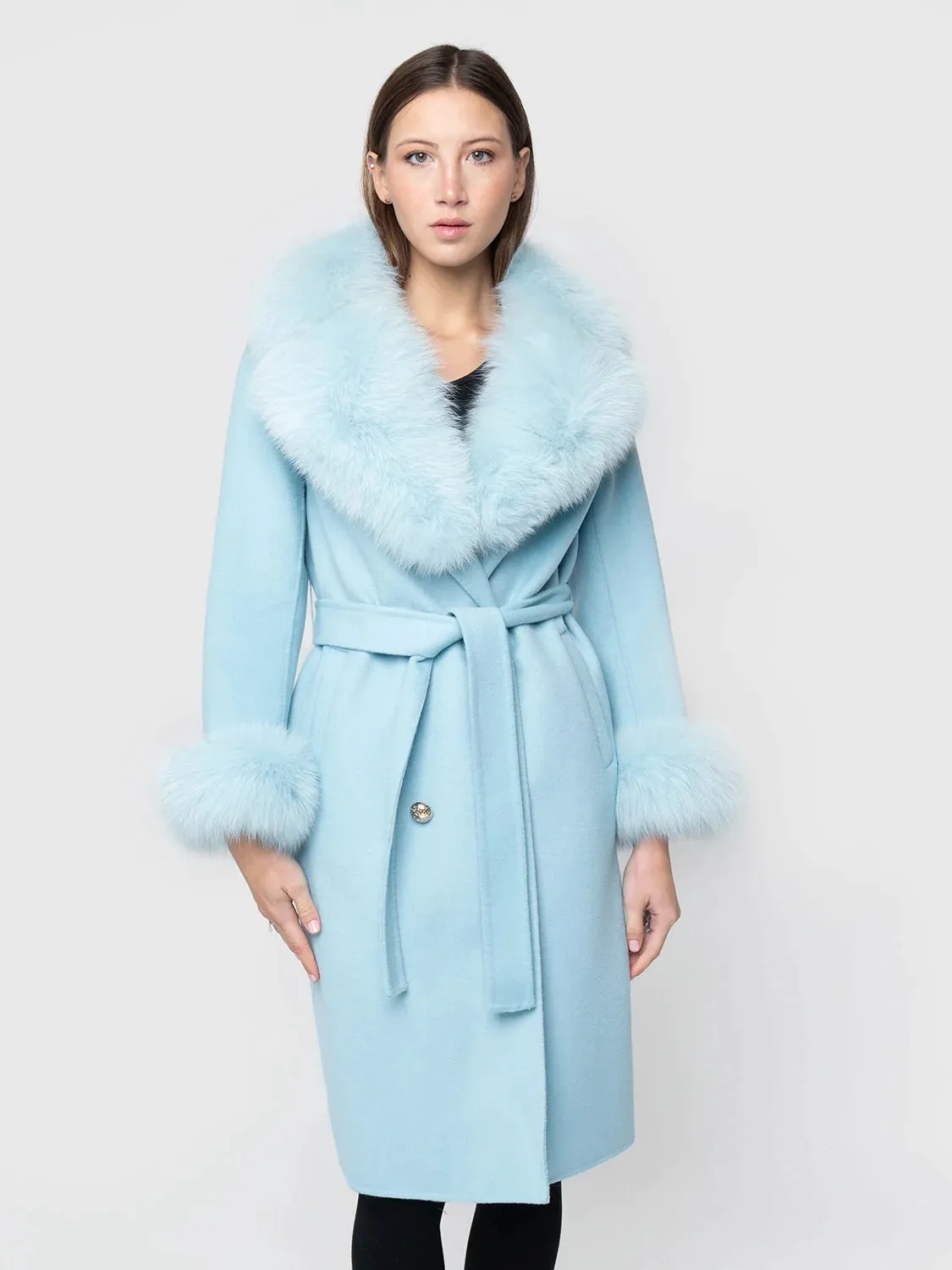 COAT - cashmere, light blue fox collar and cuffs