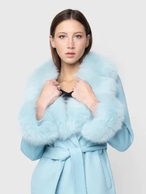 COAT - cashmere, light blue fox collar and cuffs