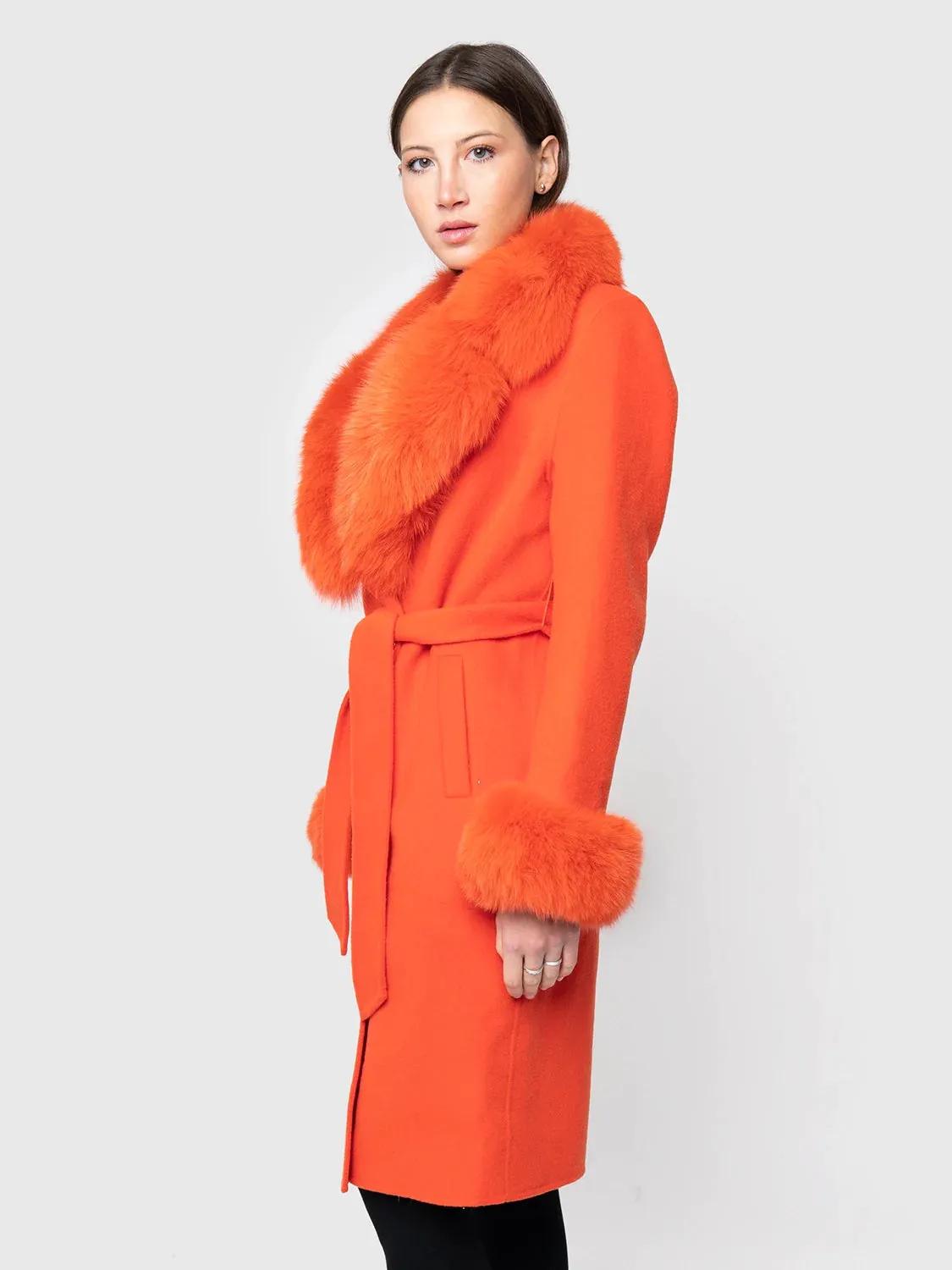 COAT - cashmere, orange fox collar and cuffs