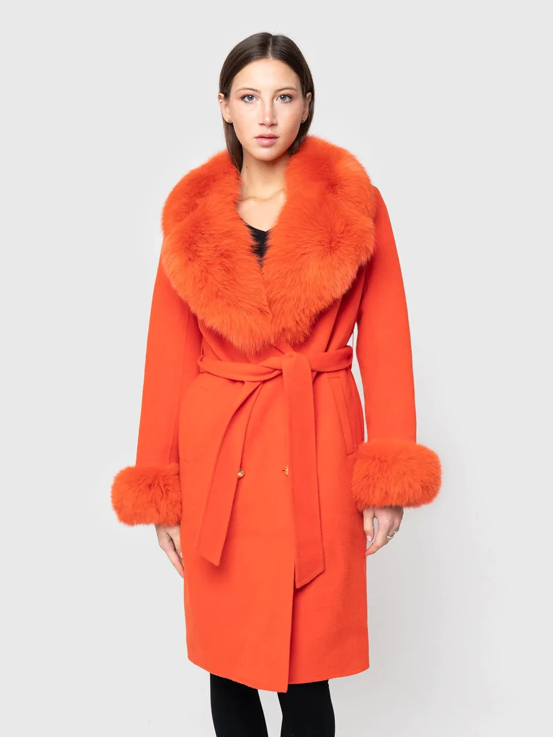 COAT - cashmere, orange fox collar and cuffs