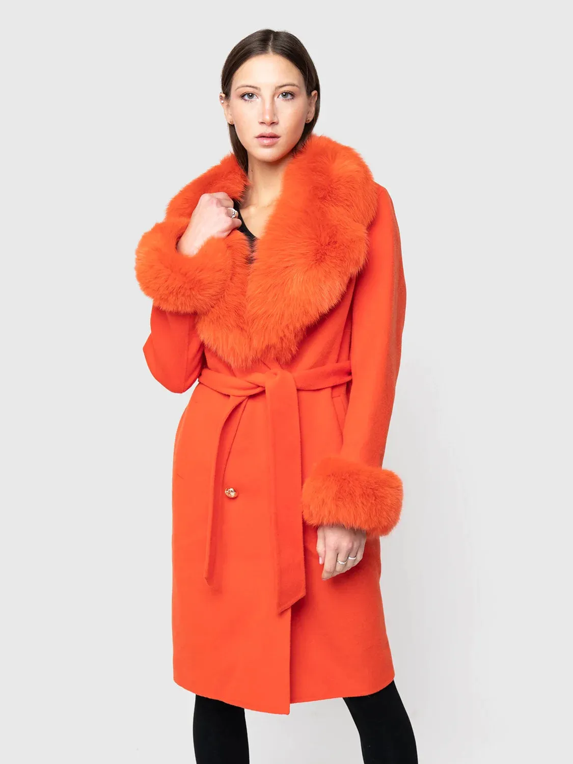 COAT - cashmere, orange fox collar and cuffs