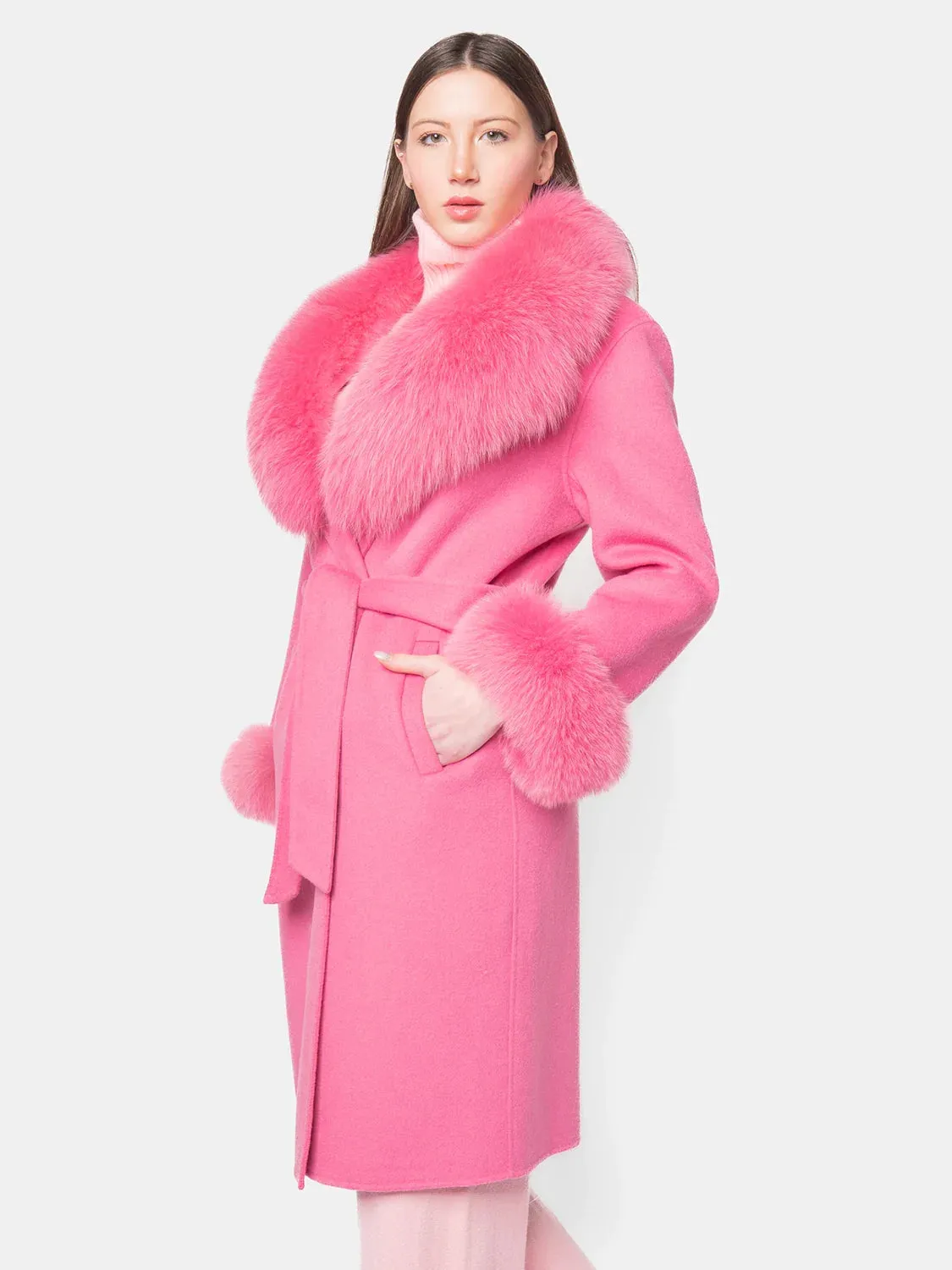 COAT - cashmere with pink fox collar and cuffs