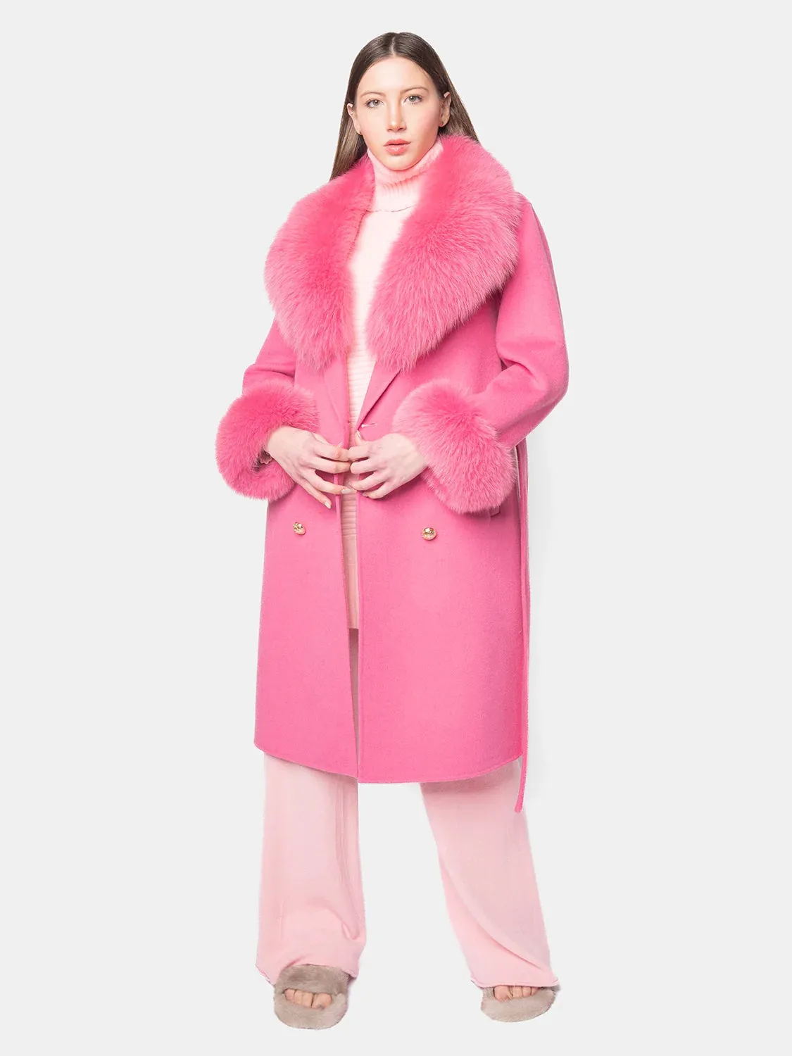 COAT - cashmere with pink fox collar and cuffs