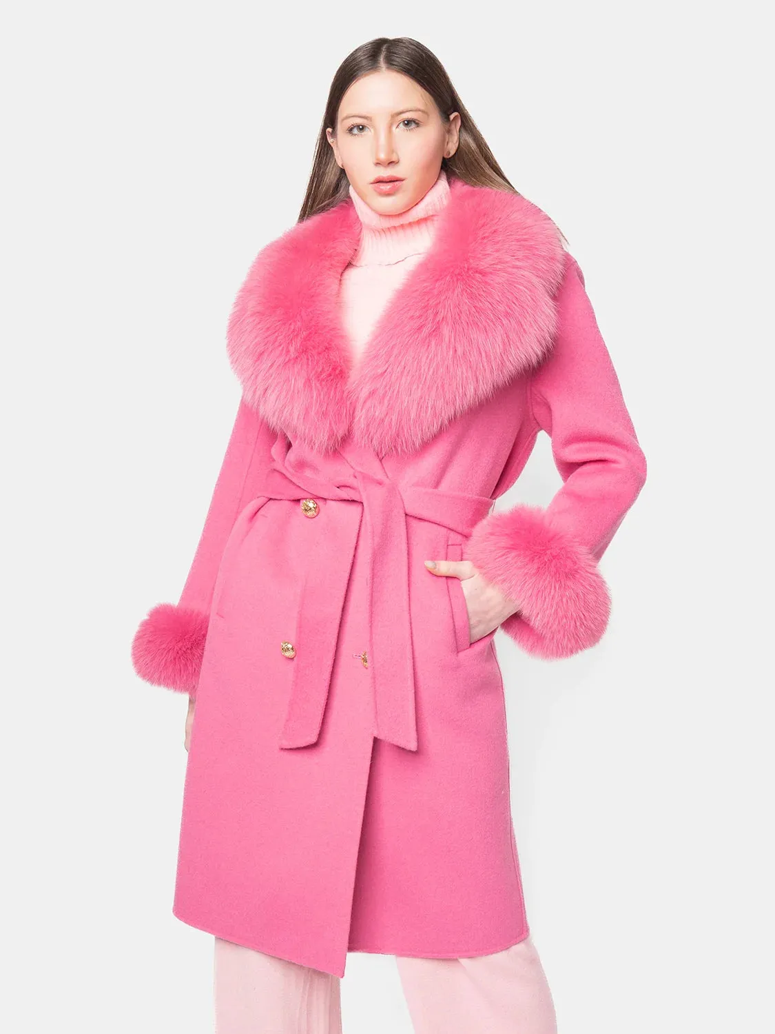 COAT - cashmere with pink fox collar and cuffs