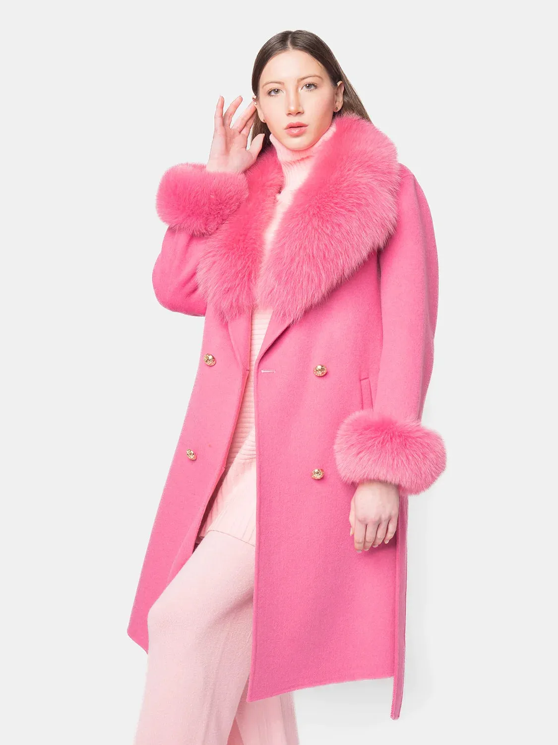 COAT - cashmere with pink fox collar and cuffs