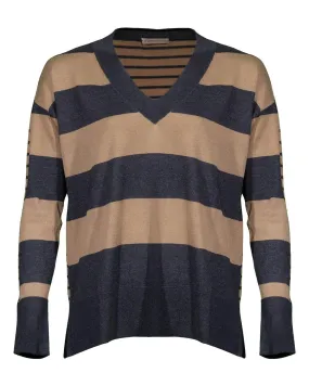 Contrast Stripe V-Neck Sweater