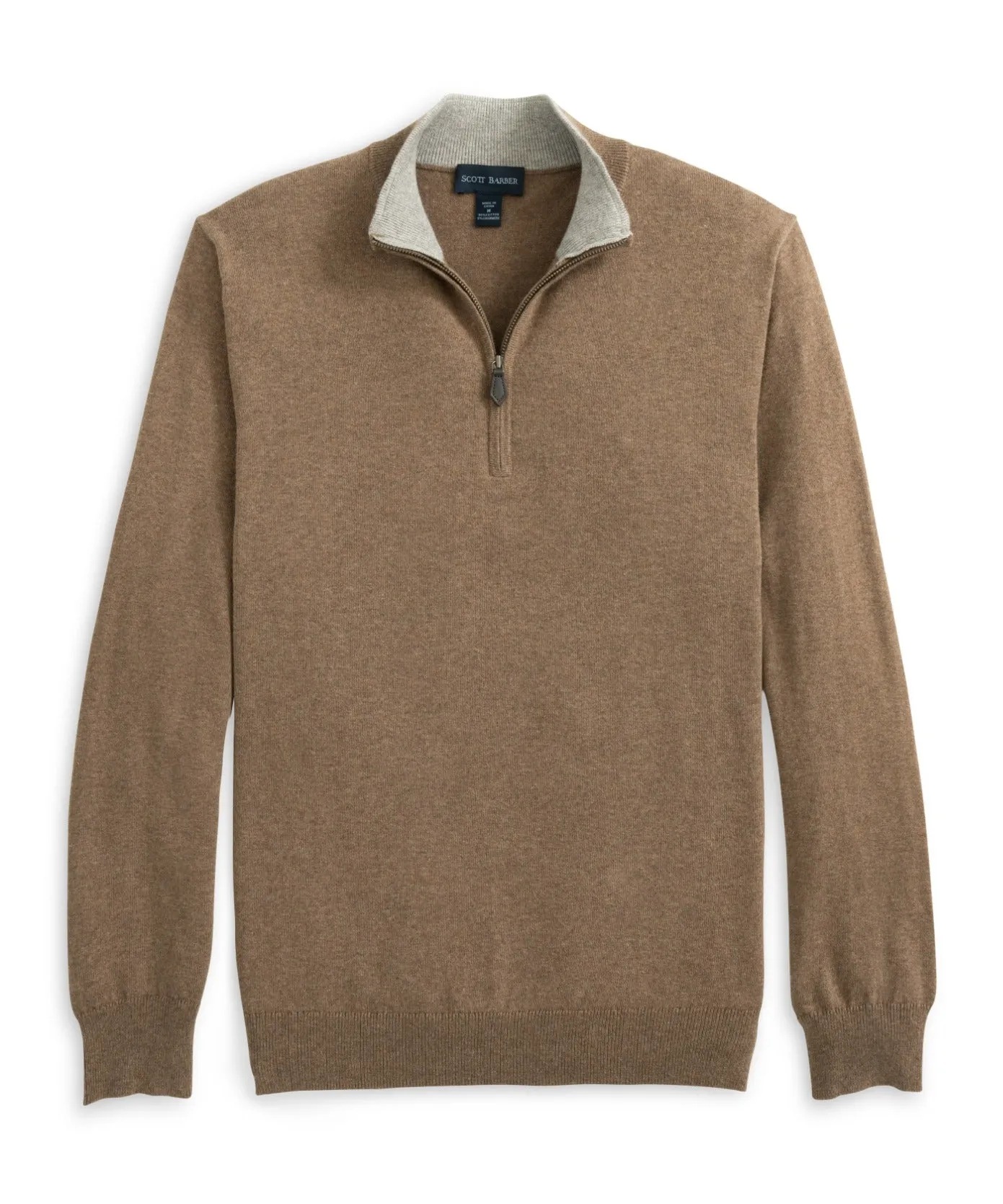 Cotton/Cashmere Blend 1/4 Zip Pullover - Taupe