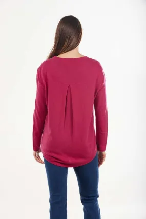 Crew Neck Pullover with Pleat in Rose BL3602 by Bridge & Lord