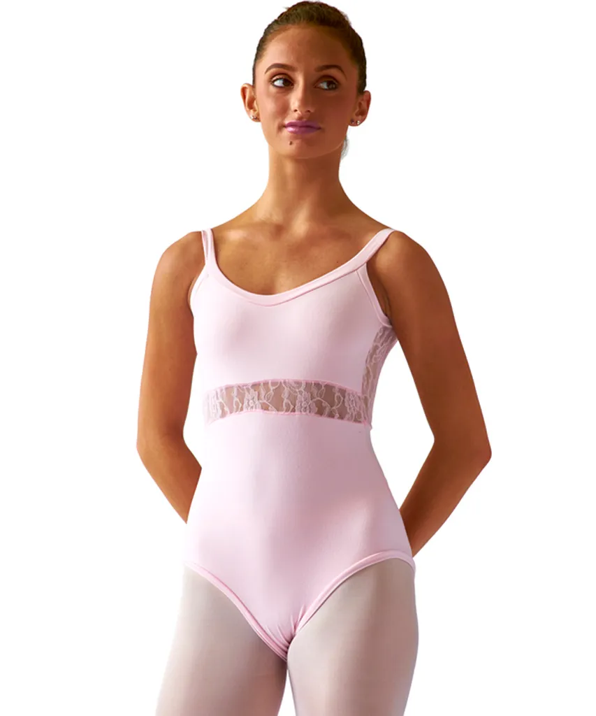 Crossed Back Cami Leotard, Lace Inset