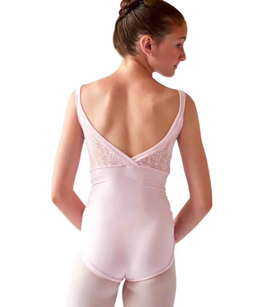 Crossed Back Cami Leotard, Lace Inset