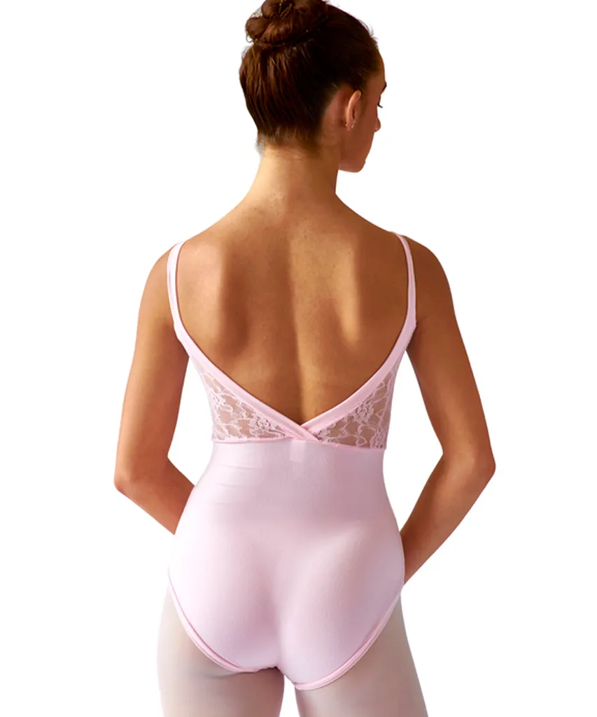 Crossed Back Cami Leotard, Lace Inset