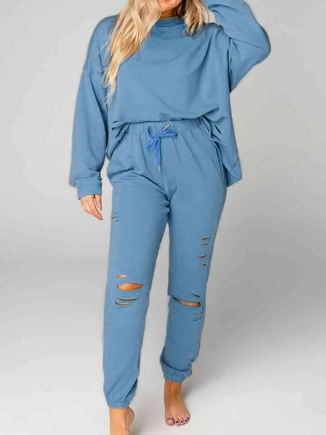 Distressed Sweatshirt and Joggers Set