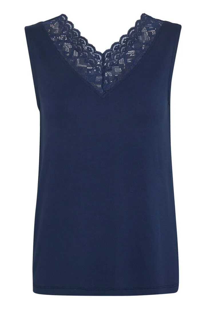 DOUBLE V LACE NECKLINE BLUE CAMISOLE