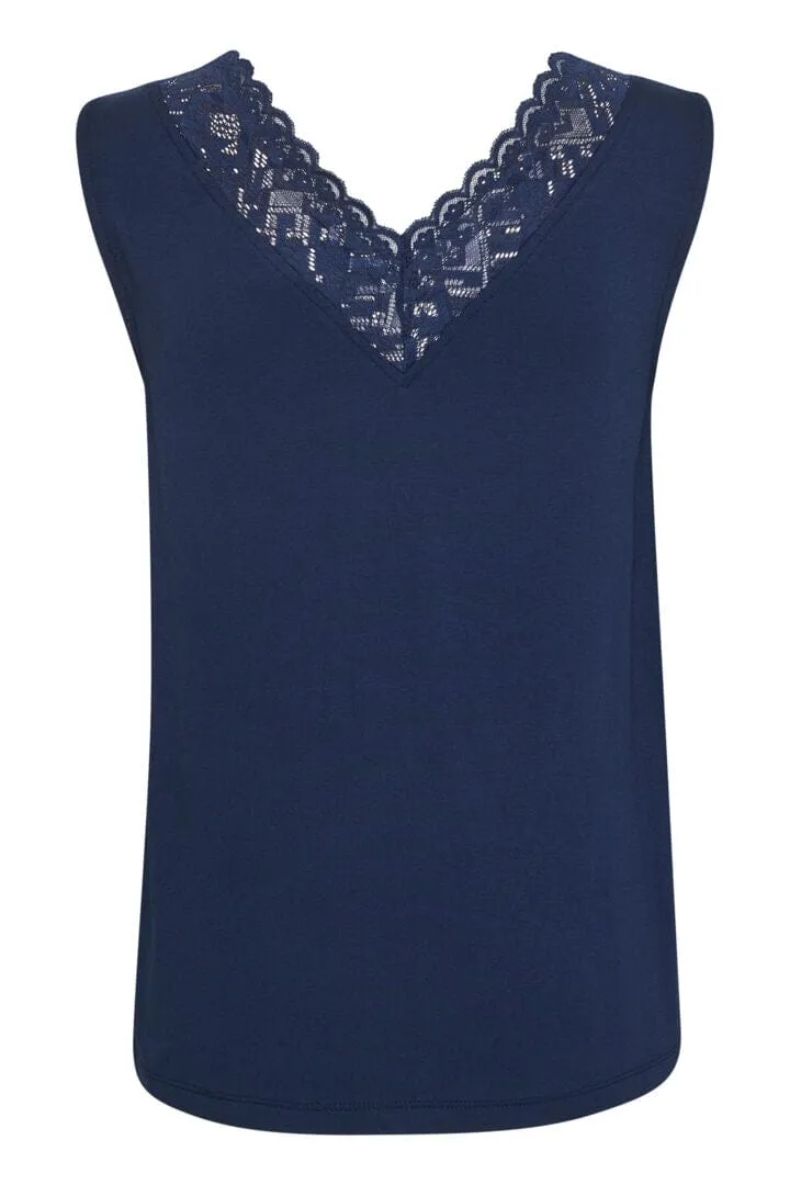 DOUBLE V LACE NECKLINE BLUE CAMISOLE