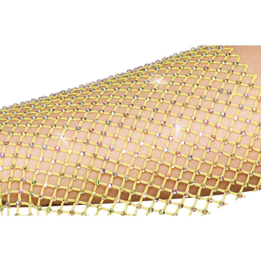 Dreamgirl Iridescent Rhinestone Embellished Fishnet Camisole and G-string Set Citrus L