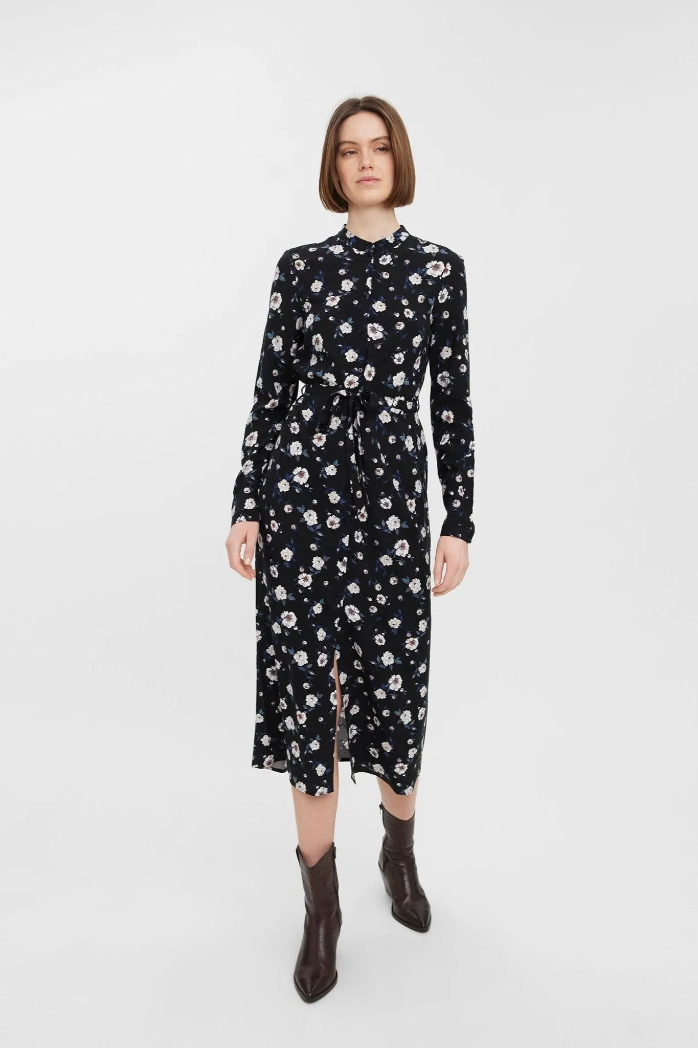 Easy Long Sleeve Shirt Dress - Sort