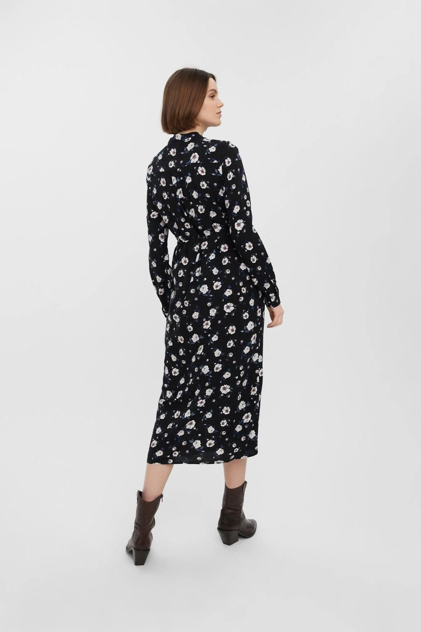 Easy Long Sleeve Shirt Dress - Sort