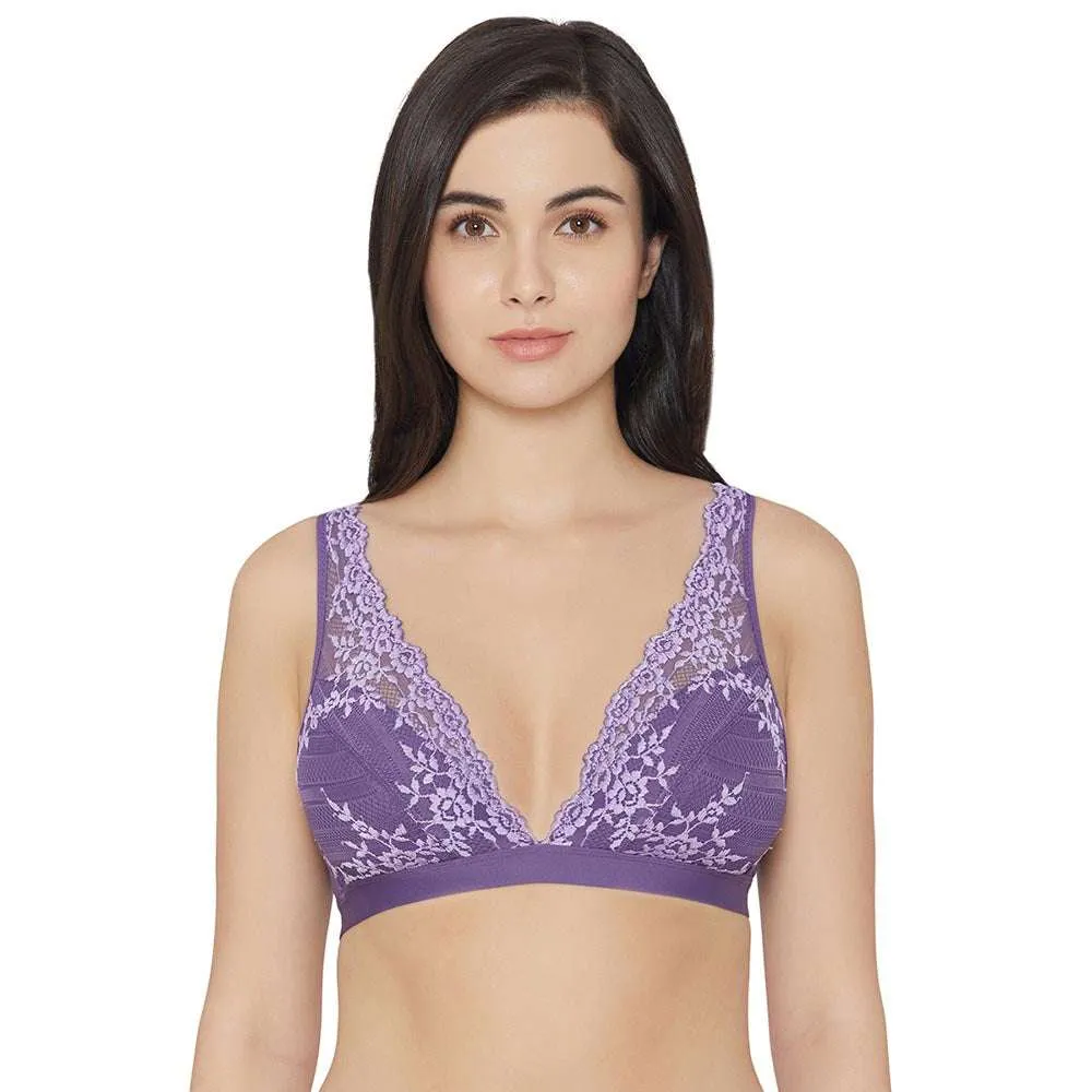 Embrace Lace Non Padded Non Wired 3/4th Cup Bridal Wear Medium coverage Lace Bralette - Purple