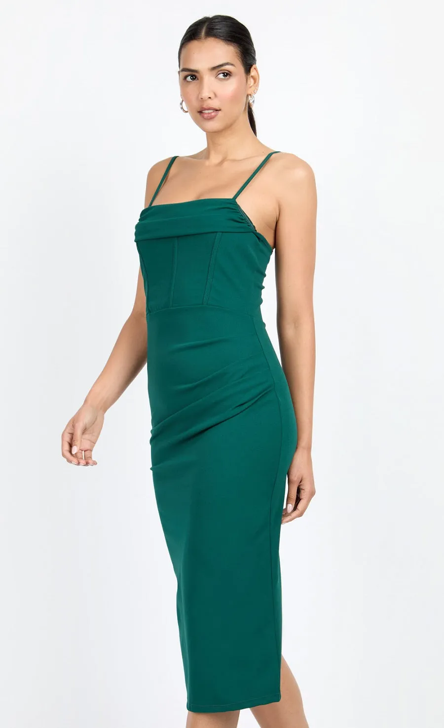 Emerald Green Corset Detail Midi Dress by Chloe Lewis