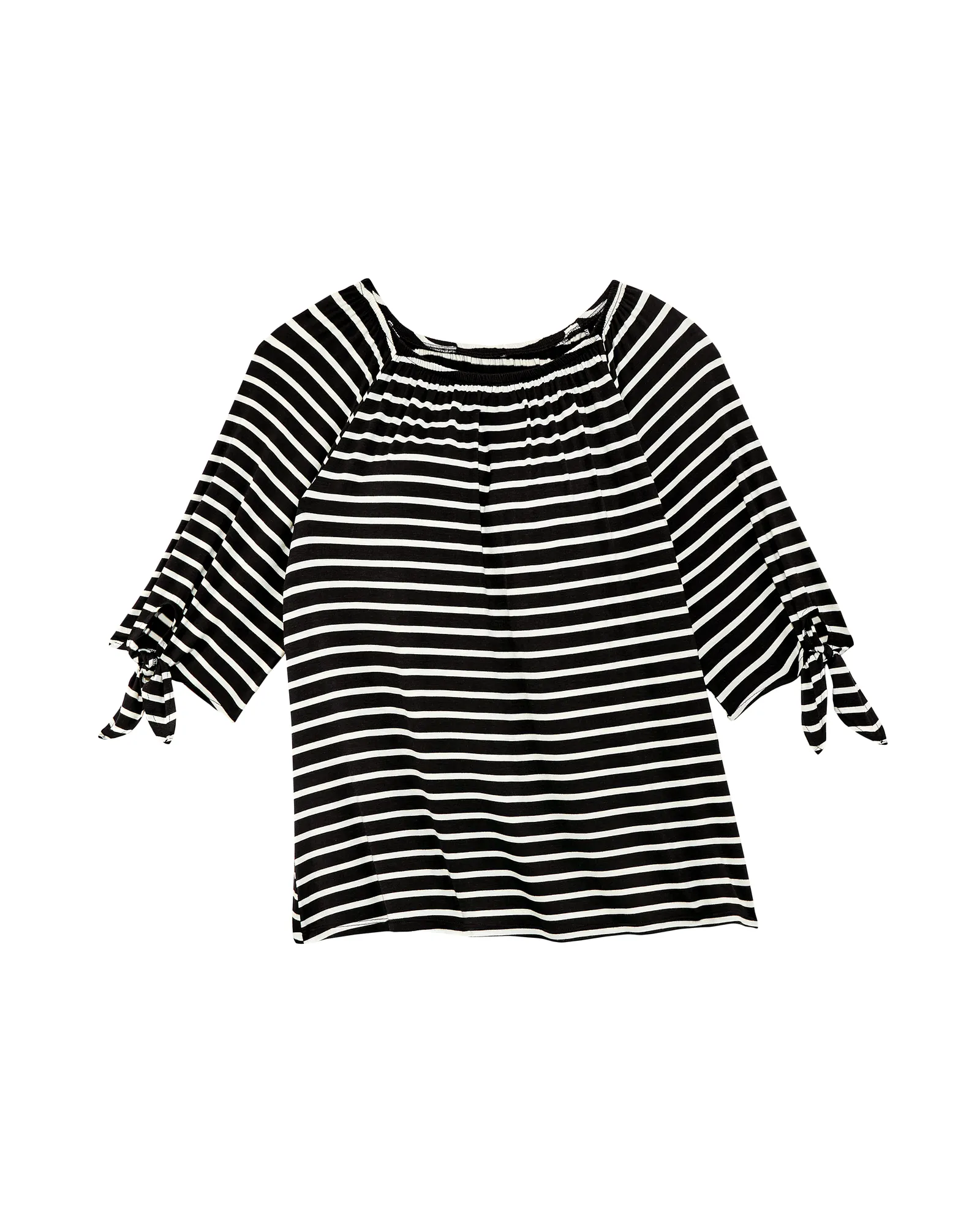 Emma Tied Sleeve Crew Neck Tee | Black / White