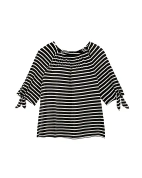 Emma Tied Sleeve Crew Neck Tee | Black / White