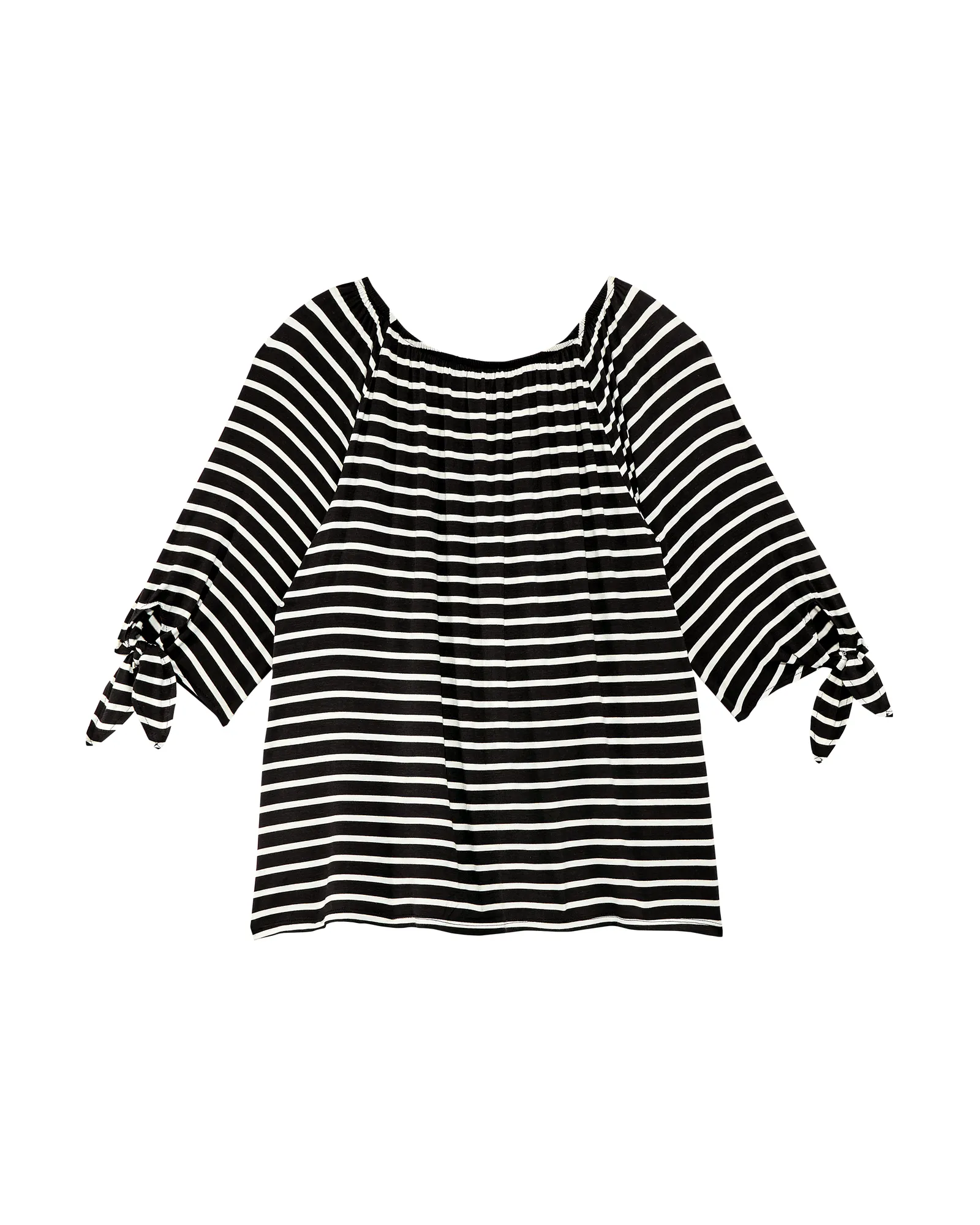 Emma Tied Sleeve Crew Neck Tee | Black / White