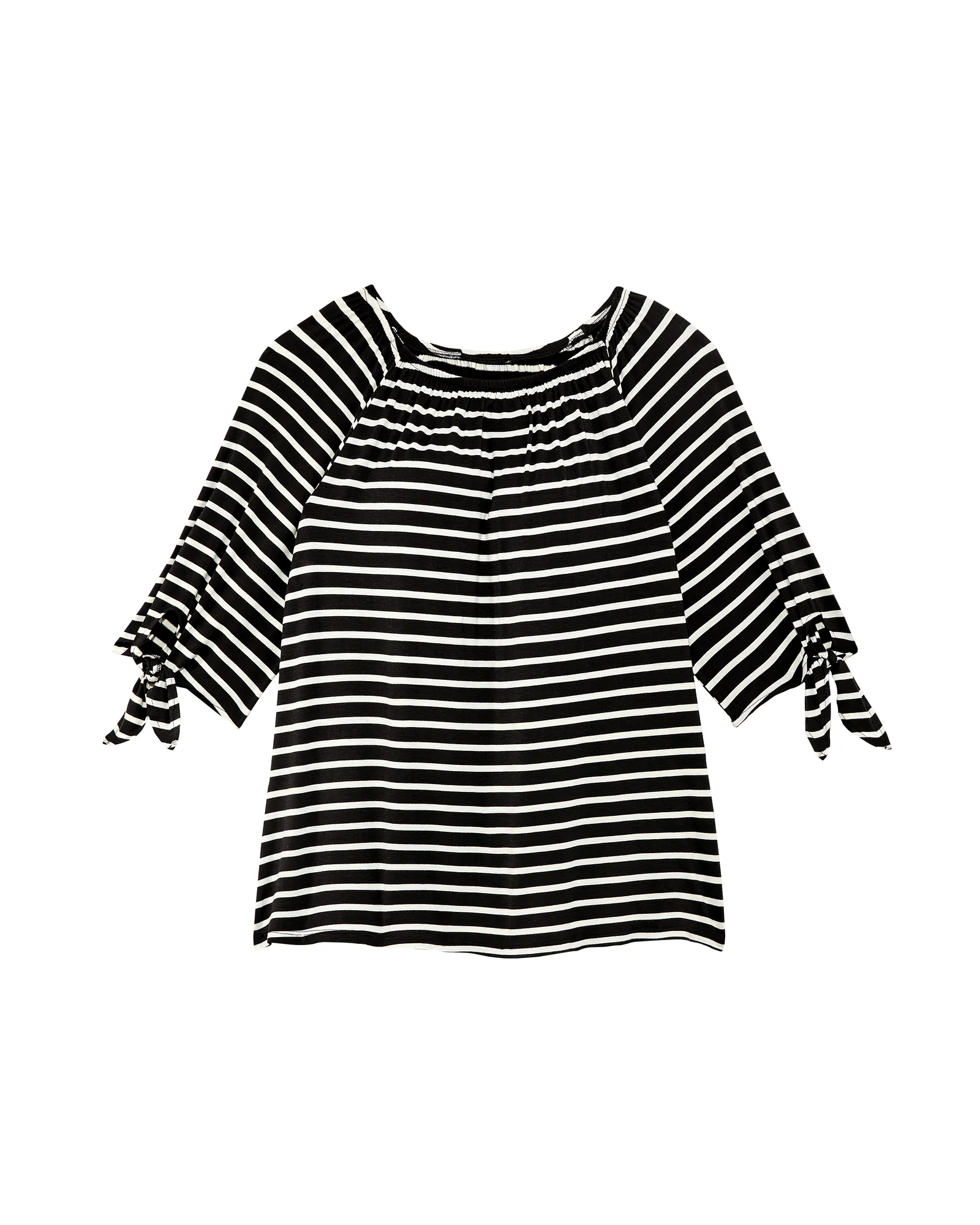 Emma Tied Sleeve Crew Neck Tee | Black / White