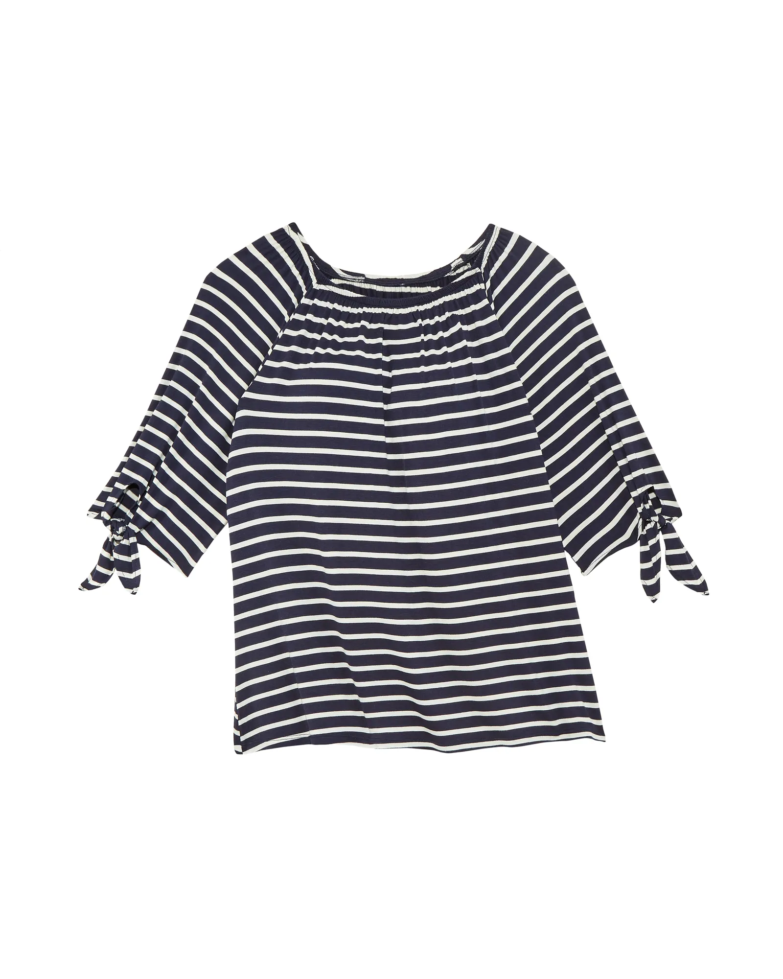 Emma Tied Sleeve Crew Neck Tee | Navy / White