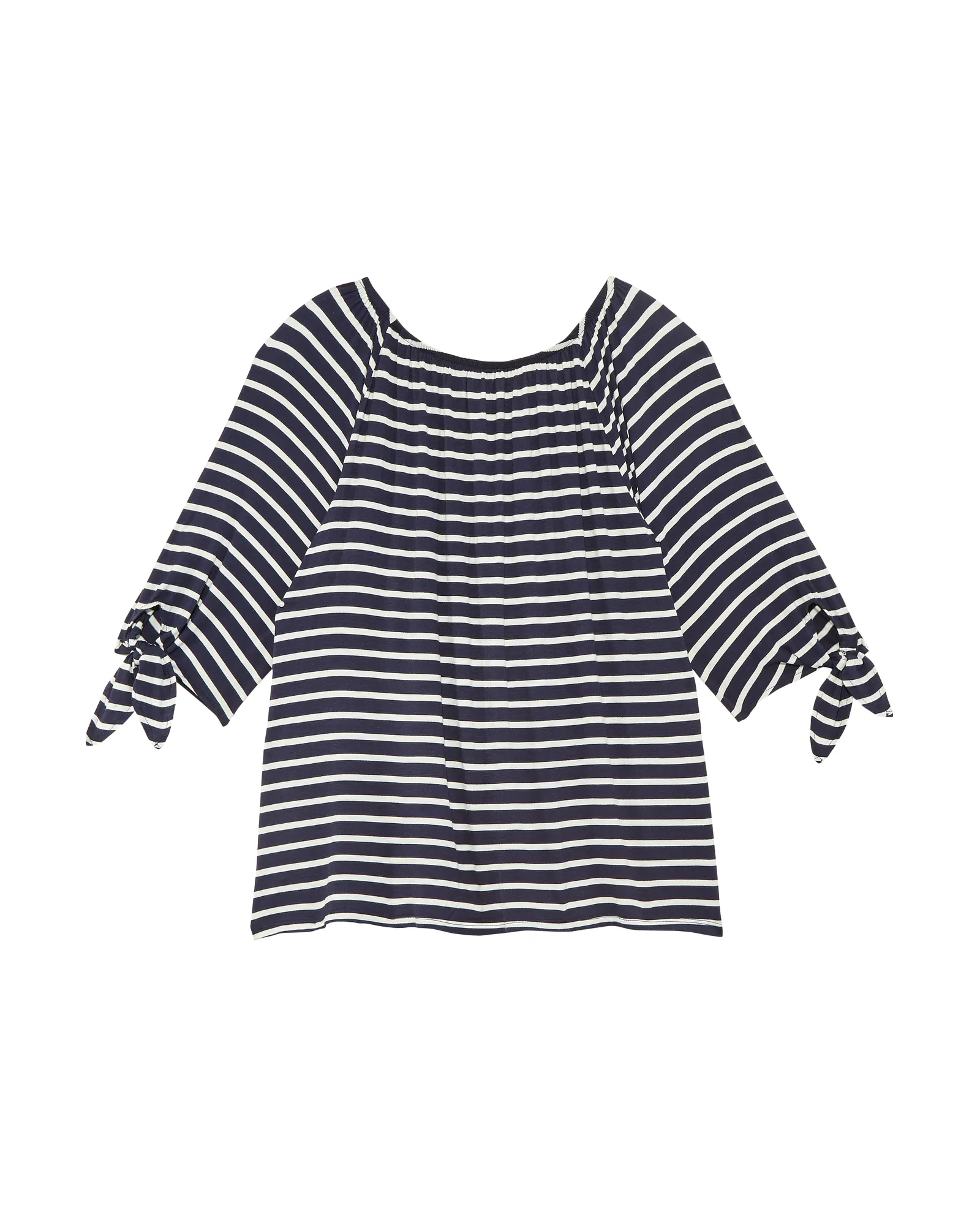 Emma Tied Sleeve Crew Neck Tee | Navy / White