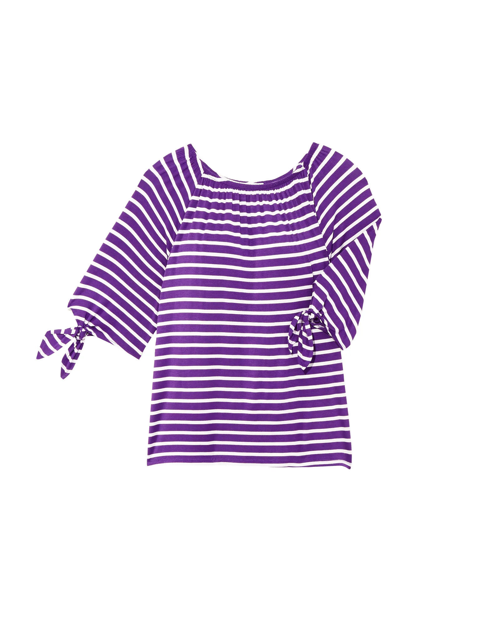 Emma Tied Sleeve Crew Neck Tee | Purple / White