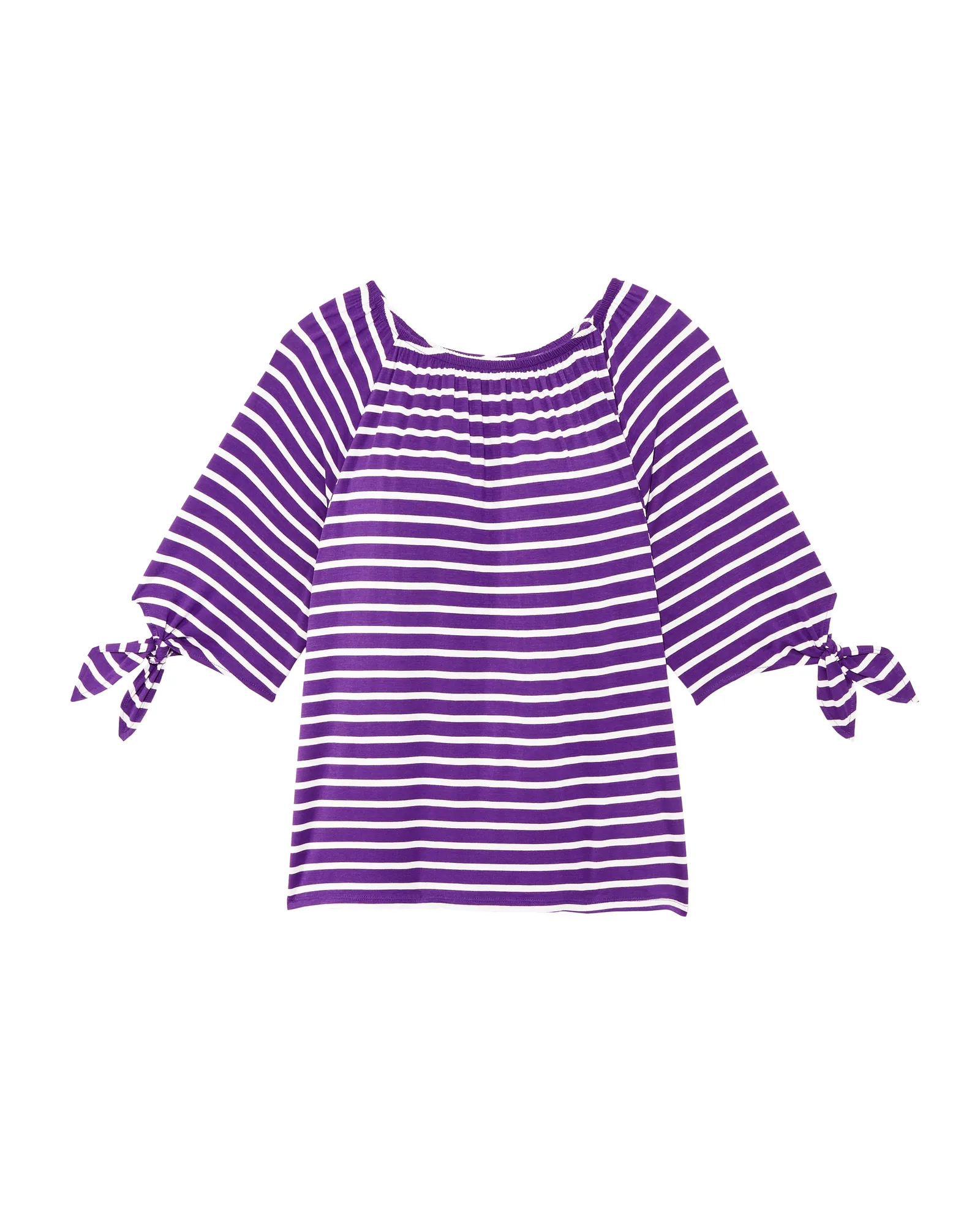 Emma Tied Sleeve Crew Neck Tee | Purple / White