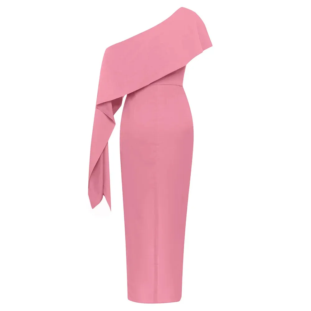 Faye Asymmetrical Neck Ruched Split Thigh Dress