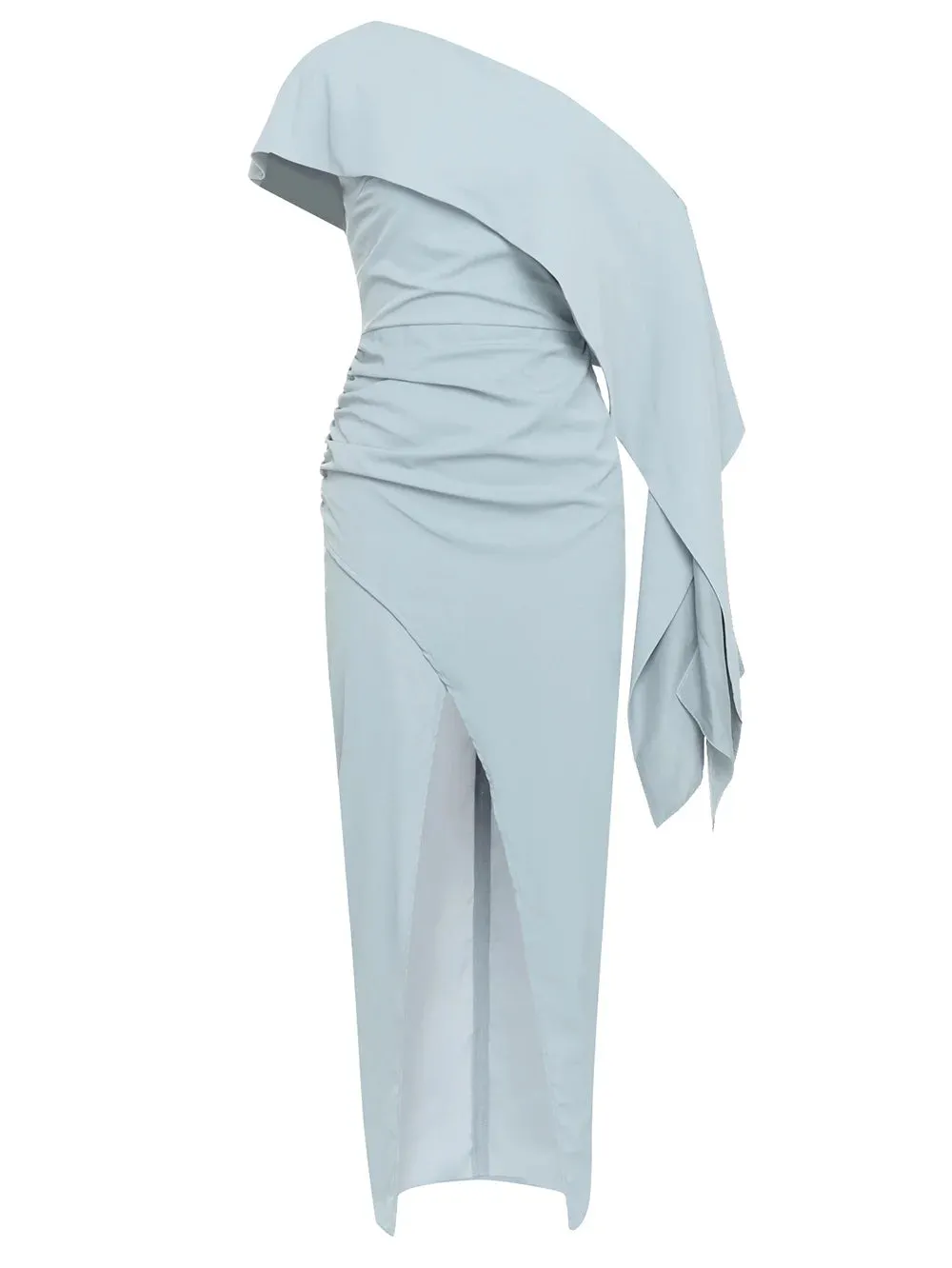 Faye Asymmetrical Neck Ruched Split Thigh Dress