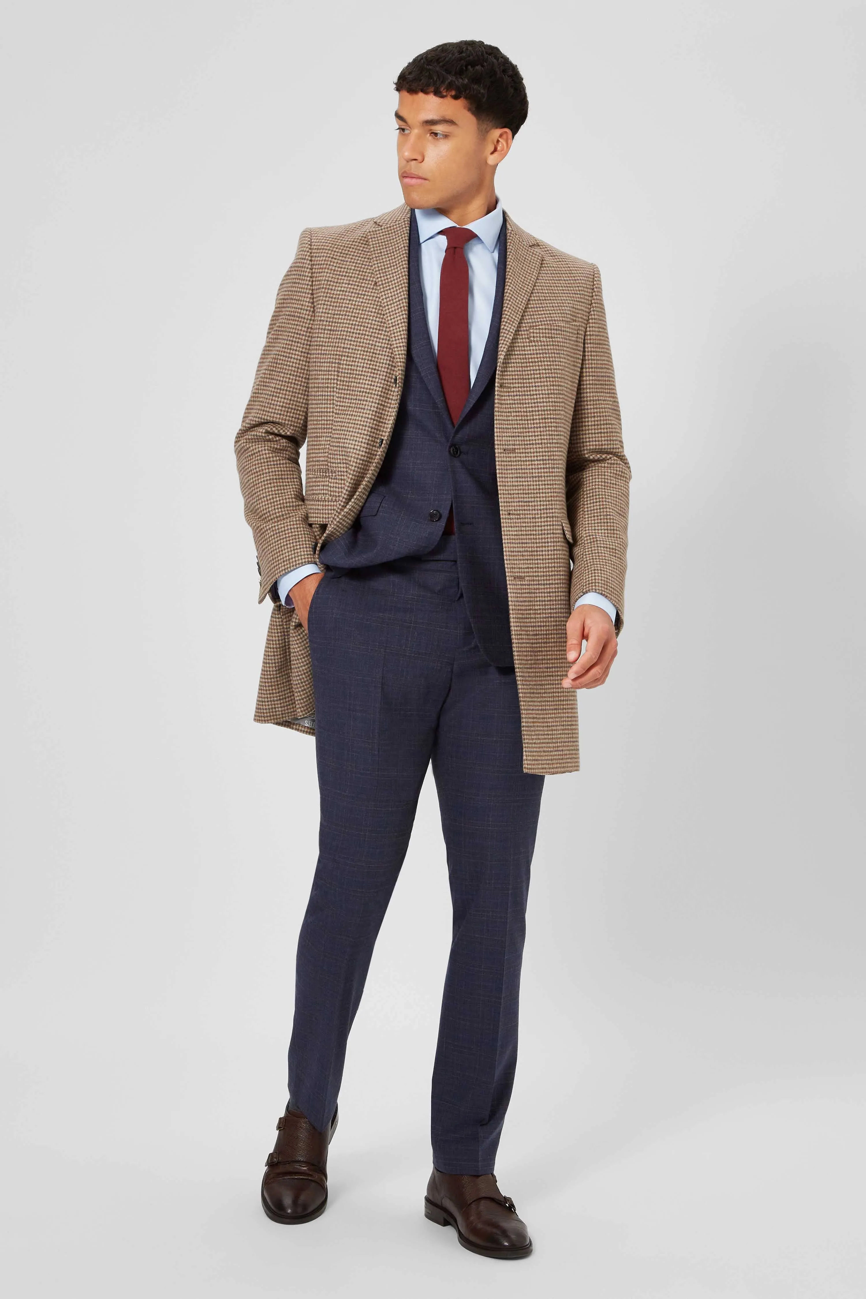 Futura Slim Fit Brown Check Coat - ARCHIVE