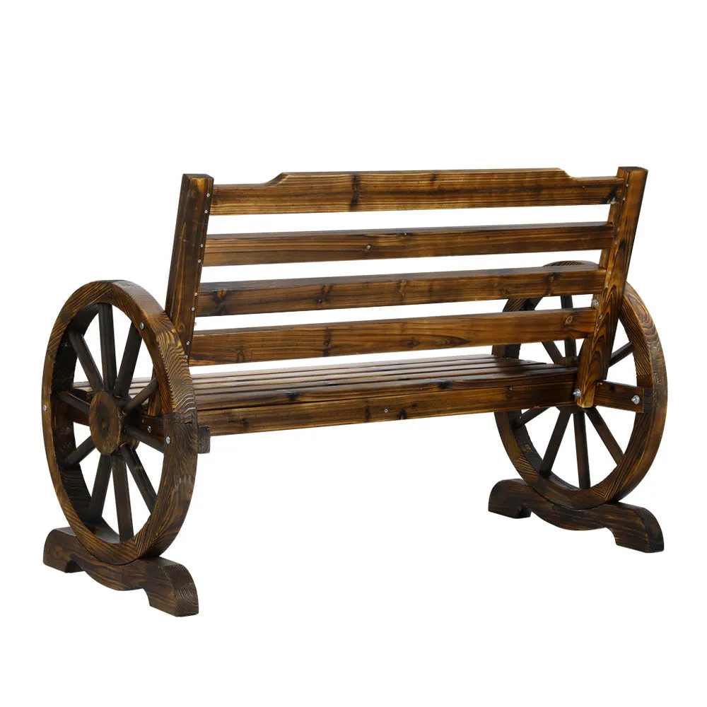 Garden Wooden Wagon Wheel Bench Rustic 2 Seater With Backrest