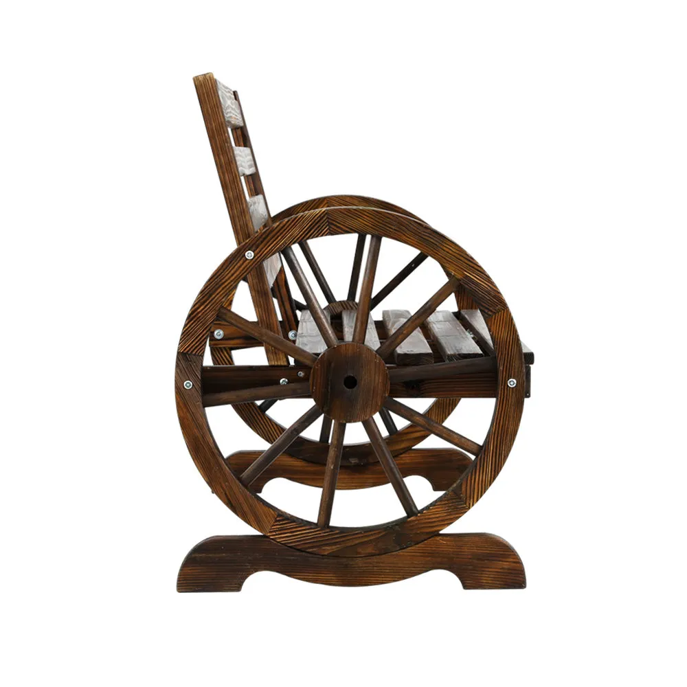 Garden Wooden Wagon Wheel Bench Rustic 2 Seater With Backrest
