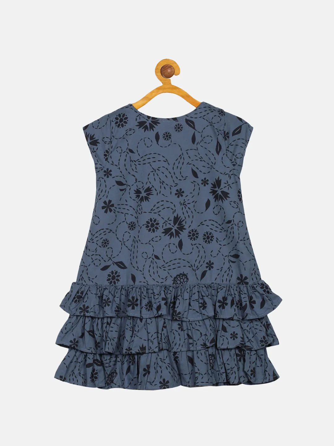 Girls Frill Layered Bottom with Cap Sleeve Dress