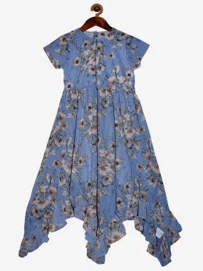 Girls Frilled Hem Printed Georgette Dress